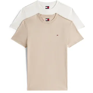 Tommy Hilfiger Rundhalsshirt TOMMY JEANS "TJM XSLIM 2PACK JERSEY TEE EXT", Herren, Gr. L, ecru, gulf sand, Single Jersey, Obermaterial: 100% Baumwolle, slim fit normal, Rundhals, eingesetzt abgesteppte Kante, Shirts Rundhalsshirt
