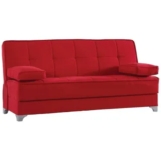 Dmora Schlafsofa 3-Sitzer Carlos 190x87 cm Rot mit Stauraum
