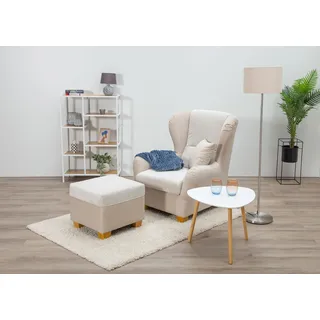 Home affaire Ohrensessel »Oliver«, Ohrensess, mit Hocker, Zierkissen, Klassische Form Home affaire beige