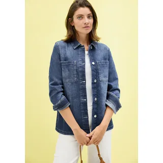 Cecil Jeansjacke ohne Kapuze Denim-Overshirt mit Knopfleiste und Brusttaschen, blau