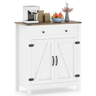 COSTWAY Sideboard Holz, Buffetschrank mit 2 Türen, 1 Schublade & Regal, Küchenschrank modern, Schrank, 80 x 40 x 92 cm, Weiß - Weiß