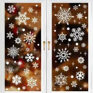 Groß Schneeflocken Fensterbilder Weihnachten Selbstklebend Weihnachtsdeko Fenster, 155 XXL Fensteraufkleber Weihnachten Weihnachts Fensterbild Schneeflocke Winter Fensterdeko Wiederverwendbar