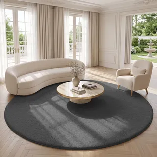 Homaxy Moderner Teppich Rund Wohnzimmer Kurzflor Matte, Rund 160x160 cm | Flauschig Waschbarer Teppiche Kuscheliger Extra Weich Rutschfest Bettvorleger fürs Kinderzimmer Schlafzimmer, Dunkelgrau