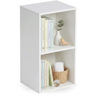FurnitureR 2-stufiges Standregal, Würfelregal mit 2 offenen Fächern, platzsparendes Aufbewahrungsregal für Wohnzimmer, Schlafzimmer oder Büro, Weiß