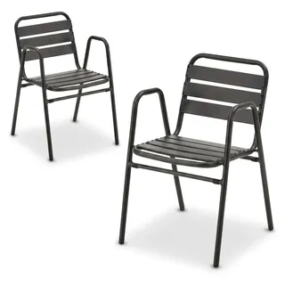 Gartenstuhl 2er-Set Lesina - 2 Stück Stapelstuhl - Aluminium-Gestell anthrazit - wetterfest - stapelbar - Bistrostuhl - montiert - für Garten, Terrasse, Balkon - Grau