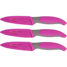 3er Set Küchenmesser mit Klingenschutz, antibakteriell, pink