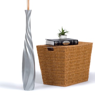 Leewadee Große Deko Bodenvase Für Dekozweige, Hohe Standvase Für Pampasgras, Design Holzvase, 70 cm, Silber