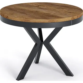 WFL GROUP Esstisch im Loft-Stil - Industrieller Tisch mit Schwarzen Metallbeinen - Platzsparender Tisch für Wohnzimmer - Lefkas Eiche - 100 bis 140 cm