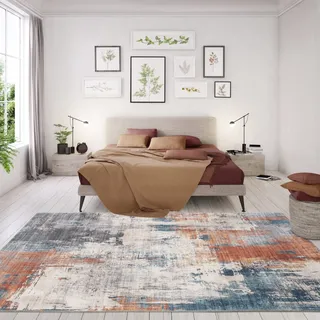 Rugs Essentials Designteppich Vintage Print Blau, Innenteppich für das Wohnzimmer - Schlafzimmer, Abstraktes Patchwork, Maschinengewebt 100% Polyester, 160x230 cm, Blau - Rot