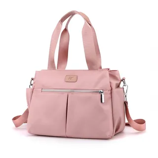 DOURR Hobo Handtaschen Canvas Crossbody Tasche für Frauen Multi Fächer Tote Geldbörse Taschen, Nylon pink, Medium