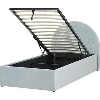 BELIANI Bett mit Bettkasten Hellblau Samt Gepolstert Lattenrost 90 x 200 cm Hochklappbar Hohes Rundes Kopfteil Retro Schlafzimmer Möbel Ausstattung - Blau