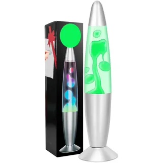 ECOVELO Lavalampe Magma, LED-Glas-Lavalampe, dekorative Nachttischlampe, entspannende Wirkung mit Chromsockel (Grün)