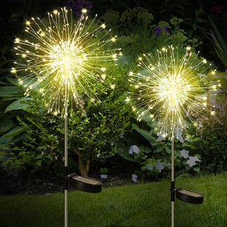 Moautodc Solarlampen für Außen Garten: 2 Stück Gartendeko Solarlicht, 120 LED Feuerwerk Licht, Solarstecker Pusteblume Gartenleuchten IP65 Solarleuchten Patio Rasen Fest Deko(8 Modi), LE002