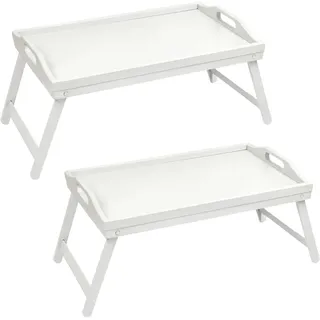 Schramm Rocco e.K. 2 Stück Frühstückstabletts Bambus Tablett wählbar in 3 Bambustablett klappbar Serviertablett Frühstück Betttablett Füße Aufstellen, Farbe:Weiss