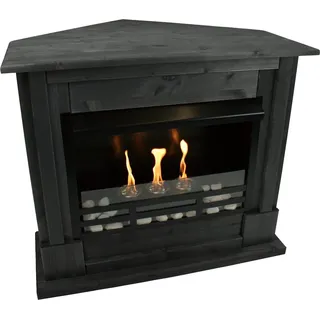 Gelkamin Ethanolkamin Kaminofen Eckkamin Rafael inkl. Zubehör Set + Sicherheitsglas - Schwarz - Schwarz