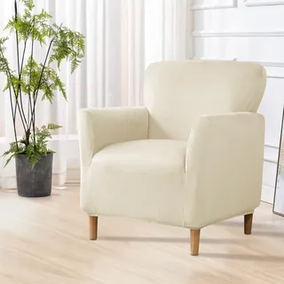 SHANNA Bankett Luxus Sesselbezüge: Moderne Samt 1Stück Stuhlhussen Super Weicher Rutschfester Einfarbige Sesselbezug für Wohnzimmer (Beige)