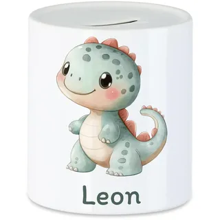 Kiddle-Design Spardose Kinder mit Namen Personalisiert, Tiermotiv Dino Geschenk für Mädchen & Junge Geburtstag, Weihnachten, Geburt und Taufe - Sparschwein Geldgeschenk und Wunscherfüller