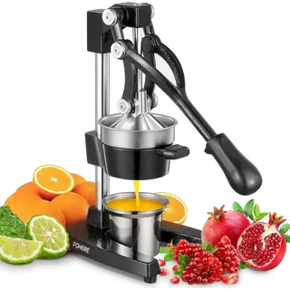 FOHERE Saftpresse Manuell, Professionelle Orangenpresse Handpresse für Orangen, Zitronen, Granatäpfel, Grapefruits, Leicht zu Reinigende Zitruspresse mit Edelstahlbecher