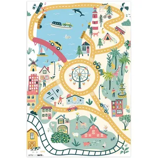 MuchoWow Kinderteppich Riesenrad - Stadt - Tiere - Auto - Kinder 120x180 cm , Kunststoff , Rechteckig , 120x180 cm , Ce , rutschfest , Teppiche und Böden, Teppiche, Kinderteppiche
