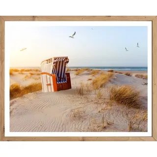 Bild mit Rahmen BÖNNINGHOFF "Wandbild gerahmt STRANDKORB DÜNE 40x50 cm – Maritime Wanddeko Küste", blau (farbe rahmen: artisan, farbe bild(er): blau, beige, gelb, grün), B:50cm H:40cm T:2,1cm, MDF, Papier, Bilder, Bild mit Rahmen, mit dekorativem Rahmen