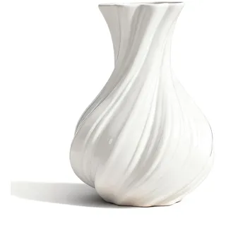 Blumenvase Keramik Weiß, Moderne Vasen Deko, Kleine Tischvase Weiß 17 cm für Blumensträuße, Getrocknete und Frische Blumen, Wohnzimmer Esstisch Bauernhaus Büro Tischdeko (Stil B)