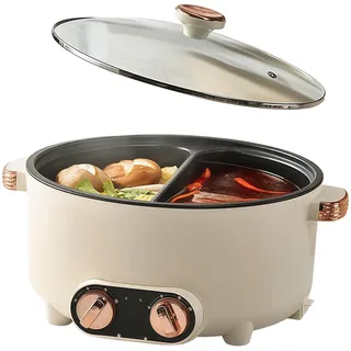 Hotpot Elektrisch Pot, 5.5L Hot Pot Elektrisch, 1600W Tragbare Multifunktionale Antihaft-Bratpfanne mit Schnellheizung & Doppeltes Drehknopf für Wohnheim Camping Haus, 3-Level Temperature Adjustment