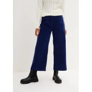 Cordhose BONPRIX "Weite Stretchcord-Culotte mit High-Waist-Bequembund, 7/8-Länge", Damen, Gr. 54, N-Gr, blau (mitternachtsblau), Cord, Obermaterial: 98% Baumwolle, 2% Elasthan, unifarben, loose fit ca. Mitte Wade, Hosen Cordhose, Culotte aus Stretchcord, lockere Passform, hoher Bund, 7/8-Länge