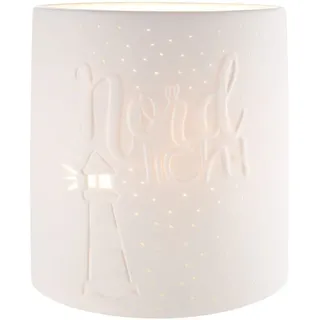 GILDE Deko Tischlampe Leuchte Nordlicht - maritim mit Leuchtturm -Porzellan, weiss E14 Fassung, max. 40 Watt - Höhe 20, 5 cm, 32315, Weiß