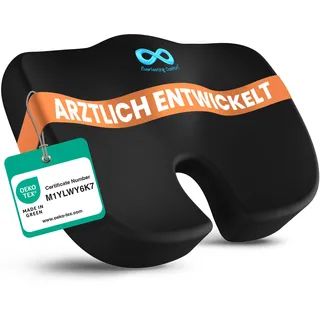 Everlasting Comfort Memory-Foam Sitzkissen für Bürostuhl, Auto & Zuhause – Komfortkissen mit waschbarem Bezug, Rutschfester Unterseite und konturierter Form (Schwarz)