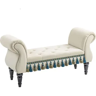 Homcom Luxus Polsterbank, Schaumstoff, Beige, 117 x 40 x 58 cm , Kunststoff , 40x58x117 cm , Wohnzimmer, Sessel, Hocker & Hockerbänke, Sitzhocker