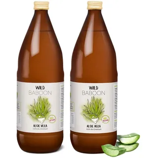 Aloe Vera Saft, 100% BIO Direktsaft, garantierte Aloverose: 1200mg/Liter, 2 x 1 Liter, nachhaltiger Anbau durch Familienbetrieb, Braunglas, Vegan, DE-ÖKO-005