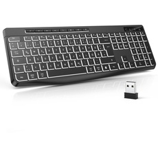 TECURS Tastatur Kabellos Gaming PC- Leise Tastatur QWERTZ Weiß Beleuchtet Ergonomisch Wasserdicht, 2.4Ghz Led Keyboard für Windows/Mac/PS4/Xbox mit Multimedia-Tasten Schwarz