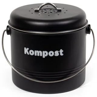 Theo&Cleo Biomülleimer Küche 7 L, Bio Mülleimer Geruchsdicht mit Aktivkohlefiltern, Komposteimer Metall, Biomüll Retro (Mattschwarz)