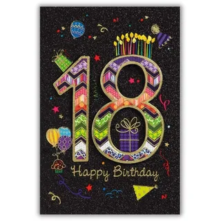 bsb Karte zum 18. Geburtstag - liebevolle Geburtstagskarte 18 mit Party-Motiv - Geldgeschenke Geburtstag - 18. Geburtstag Karte mit Umschlag - Geburtstag Geschenk in 11,5 x 17,0 cm
