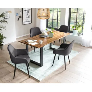 SalesFever Essgruppe »- stilvolles Design« Set, 5 Stk. tlg. 5-teiliges Set mit authentischer Baumkanten-Tischplatte, grau