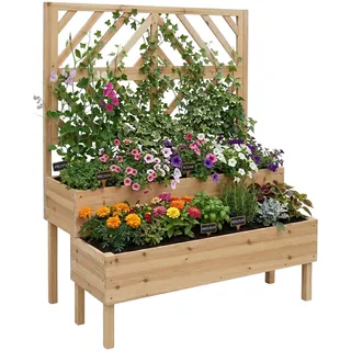 Relaxdays Blumenkasten mit Spalier 109 x 135 x 62 cm Hellbraun