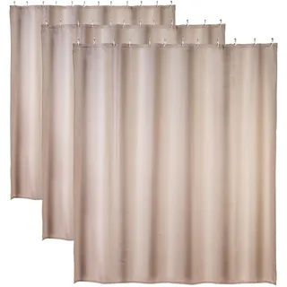 WENKO Anti-Schimmel Duschvorhang Uni Beige, H200 x B200 cm (Packung mit 3)