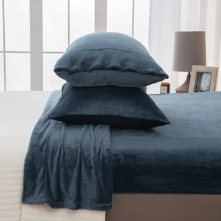 Tolles Bay Home Bettlaken Extra Weich Cozy Samt Plüsch Set. Deluxe Bettwäsche mit tiefen Taschen. Samt Luxe Kollektion Queen Denim-blau