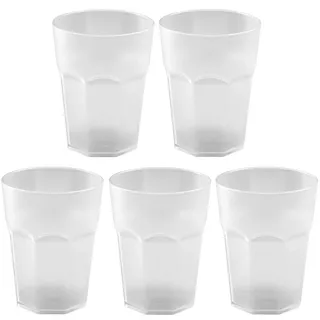 Engelland - 5 x Plastikbecher, Trinkbecher, Weiß, Cocktailbecher, 250 ml, mit Eichstrich, stapelbar, Mehrweg, Kunststoff, Frostoptik, wiederverwendbar, Party-Becher, Trink-Glas