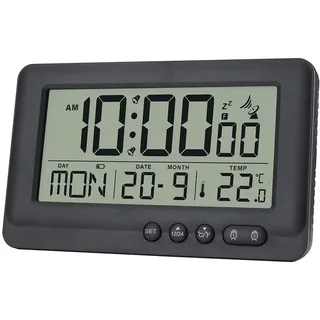 Teepacioka Funkwecker Digital mit Automatische Zeit, Datum, 5-Minuten Snooze, Temperaturanzeige, Kunststoff Digitaler Wecker, 2 x AAA-Batterie (Nicht im Lieferumfang enthalten) (Schwarz)