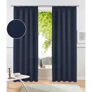 Vorhang OTTO HOME "Raja, Gardinen mit Kräuselband, Vorhänge Wohnzimmer" Gr. 3, blau (dunkelblau), B:140cm H:225cm, Polyester, Recyceltes Material, Gardinen, Vorhang, 2er-Set, Bestseller, einfarbig, modern, pflegeleicht, Mikrofaser, Topseller