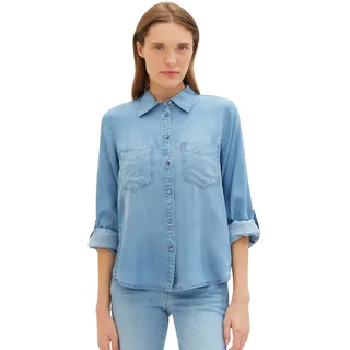 TOM TAILOR Jeansbluse mit Lyocell und Kentkragen, blau