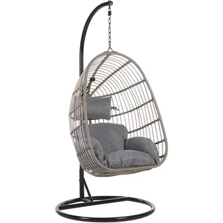 Beliani Hängesessel mit Gestell PE Rattan grau 97 cm Casoli , Kunststoff , 97x199x97 cm , Gartenmöbel, Gartenschaukeln, Hängesessel