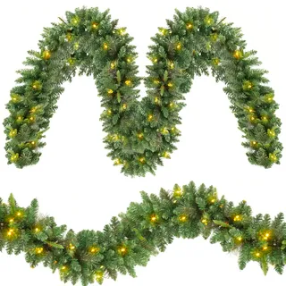 Girlande Weihnachten, Weihnachtsgirlande mit Beleuchtung, 4M 80LED Tannengirlande Lichterkette Batterie, Weihnachten Deko Girlande Tannengirlande für Innen Außen Warmweiß