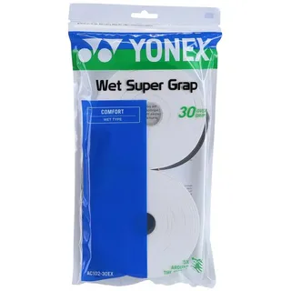 Yonex Overgrip Wet Super Grap 0.6mm (Komfort/glatt/leicht haftend) weiss 30er Clip-Beutel