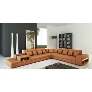 Wohnlandschaft Leder Sofa + USB Polster Garnitur Ecksofa Designer Sofas Peterson