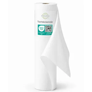 Sensalux Tischdeckenrolle Vlies 1,18 x 25 m Weiß, 80 g/m2 | abwaschbar, wasserabweisend, stoffähnlich, Tischdecke Rolle, OEKO-TEX, Party, Hochzeit, Catering, Event