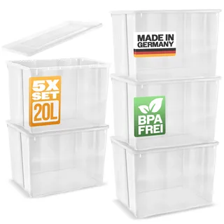 Gardissimo 5er-Set Aufbewahrungsbox Kunststoff Klarsichtbox Belüftung 20L