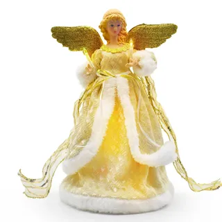 Engel Weihnachtsbaumspitze, Weihnachtsengel Baumkrone Figur Indoor Weihnachtsdekoration mit Federflügeln 32.0 cm (Goldener Engel)