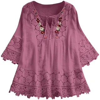 Generisch Musselin-Bluse Damen Hawaii Tunika Freizeit Elegant Longbluse Leinen Hemden Lang Blumen Strandtunika Damenblusen Beach Leicht Und Luftig Tops